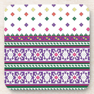 Colorful Geometric Folk Art design with flowers Drink Coaster