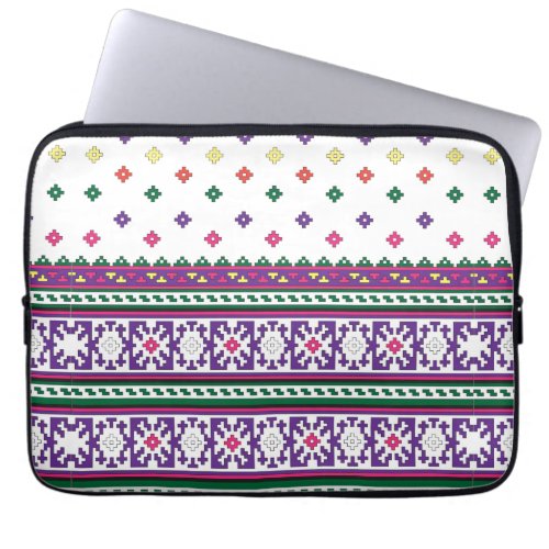 Colorful Geometric Folk Art design with flowers Laptop Sleeve