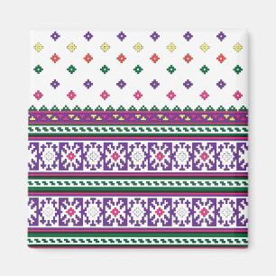 Colorful Geometric Folk Art design with flowers Magnet