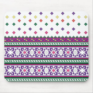 Colorful Geometric Folk Art design with flowers Mouse Pad