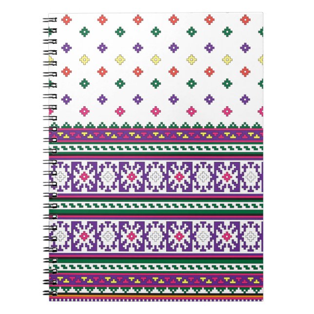 Colorful Geometric Folk Art design with flowers Notebook (Front)