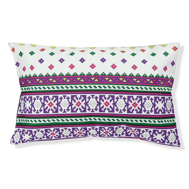 Colorful Geometric Folk Art design with flowers Pet Bed (Front)
