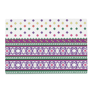 Colorful Geometric Folk Art design with flowers Placemat