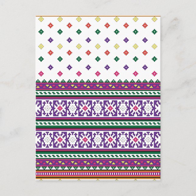 Colorful Geometric Folk Art design with flowers Postcard (Front)