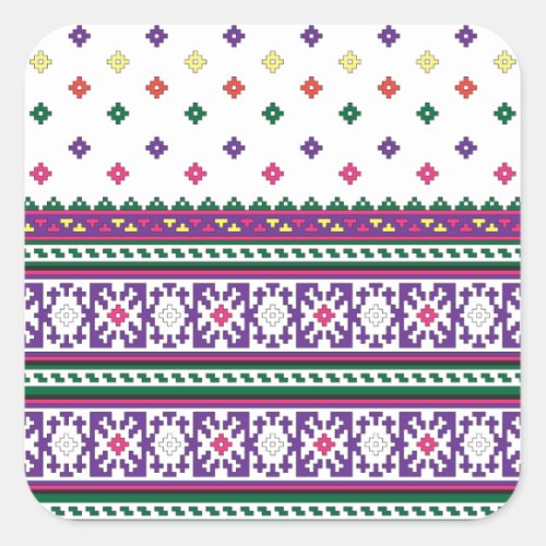Colorful Geometric Folk Art design with flowers Square Sticker