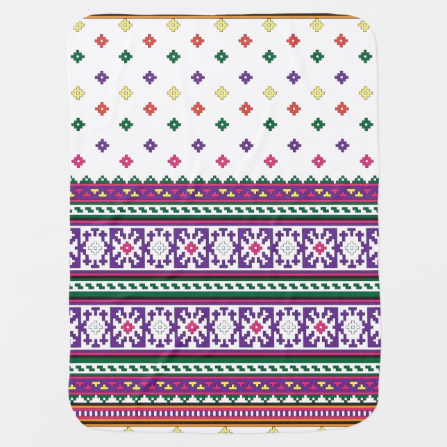 Colorful Geometric Folk Art design with flowers Swaddle Blanket (Front)
