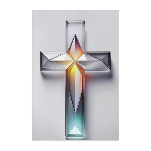 Colorful Geometric Gemstone Christian Cross Acrylic Print (Front)