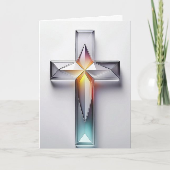 Colorful Geometric Gemstone Christian Cross Card (Front)