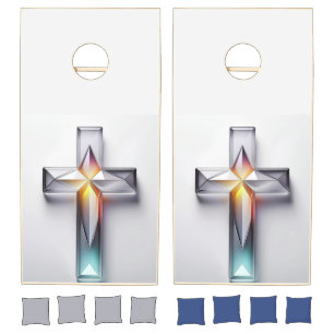 Colorful Geometric Gemstone Christian Cross Cornhole Set