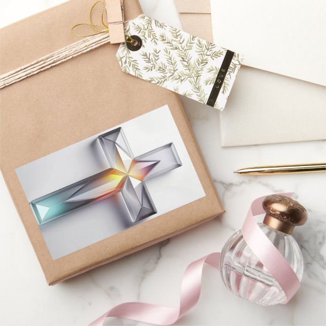 Colorful Geometric Gemstone Christian Cross Rectangular Sticker (Gifting)