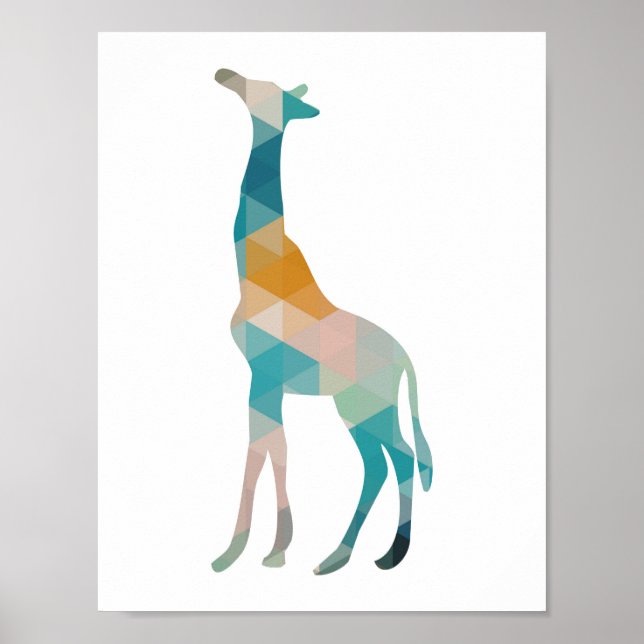 Colorful Geometric Giraffe Silhouette Poster (Front)