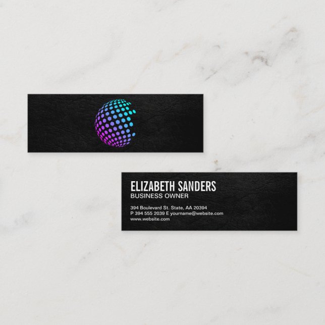 Colorful Geometric Globe | Black Leather Executive Mini Business Card (Front/Back)