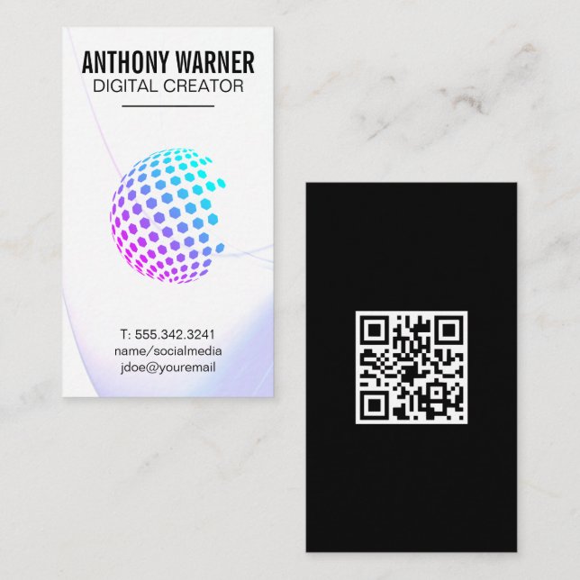 Colorful Geometric Globe | QR Code Business Card (Front/Back)
