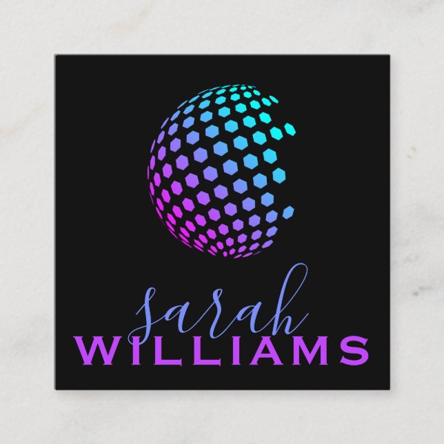 Colorful Geometric Globe Square Business Card (Front)