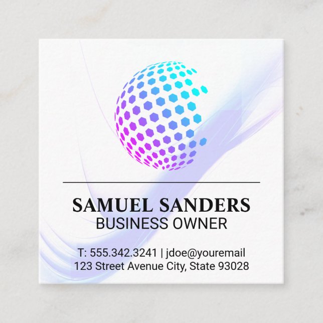 Colorful Geometric Globe Square Business Card (Front)