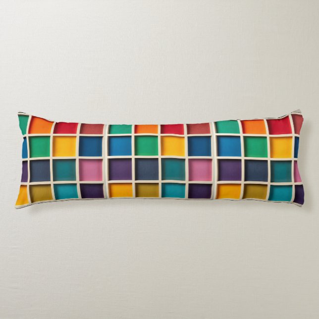 Colorful Geometric Grid Panel Body Pillow (Front)