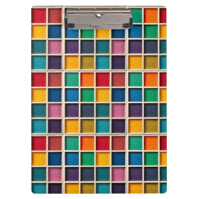 Colorful Geometric Grid Panel Clipboard (Front)