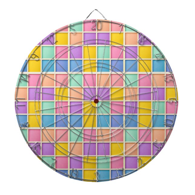 Colorful Geometric Grid Panel Dart Board (Front)