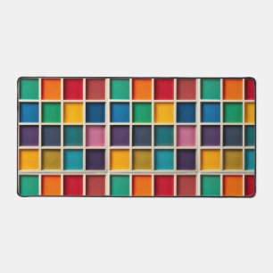 Colorful Geometric Grid Panel Desk Mat