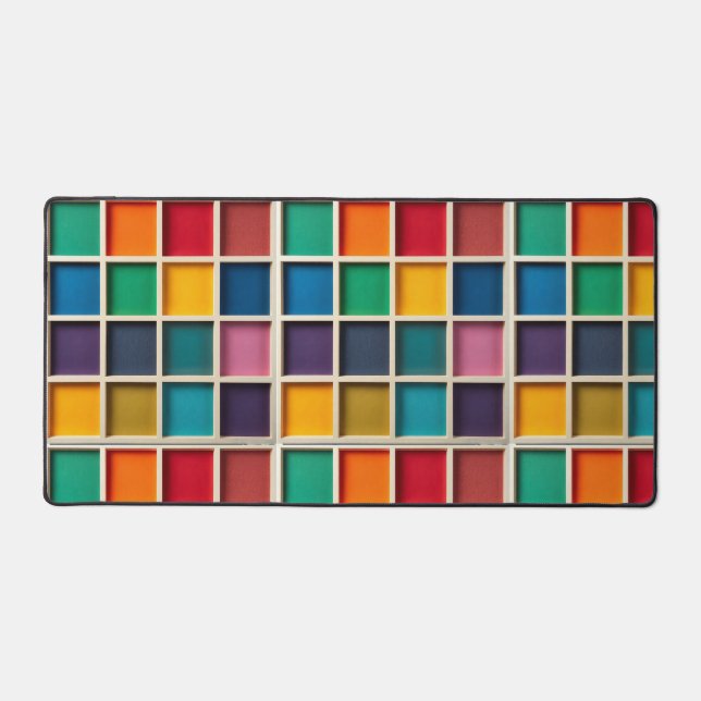 Colorful Geometric Grid Panel Desk Mat (Front)