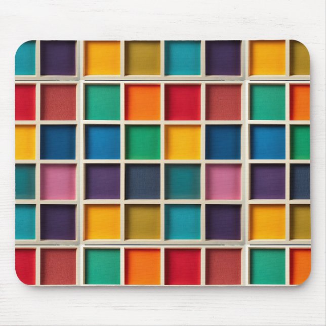 Colorful Geometric Grid Panel Mouse Pad (Front)