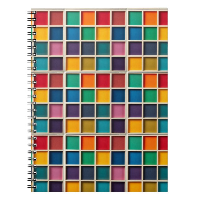 Colorful Geometric Grid Panel Notebook (Front)