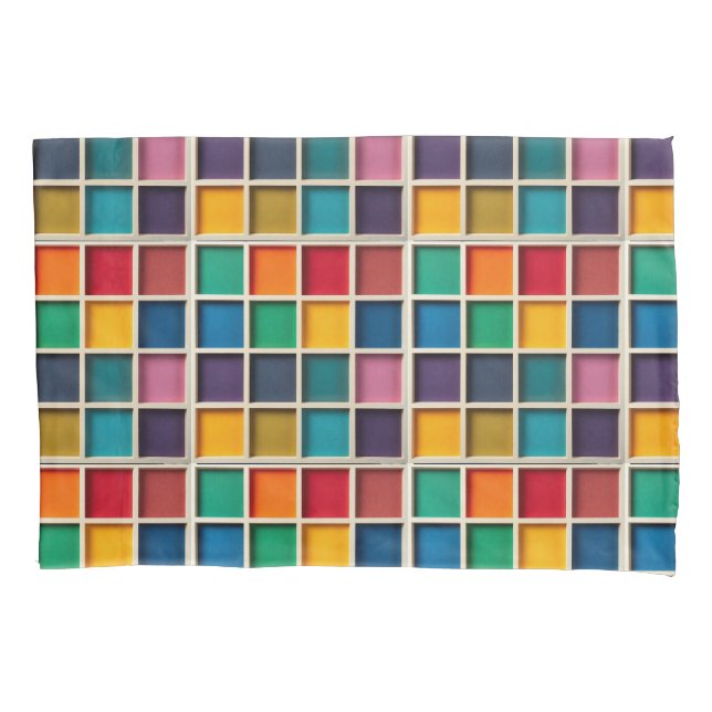 Colorful Geometric Grid Panel Pillow Case (Front)