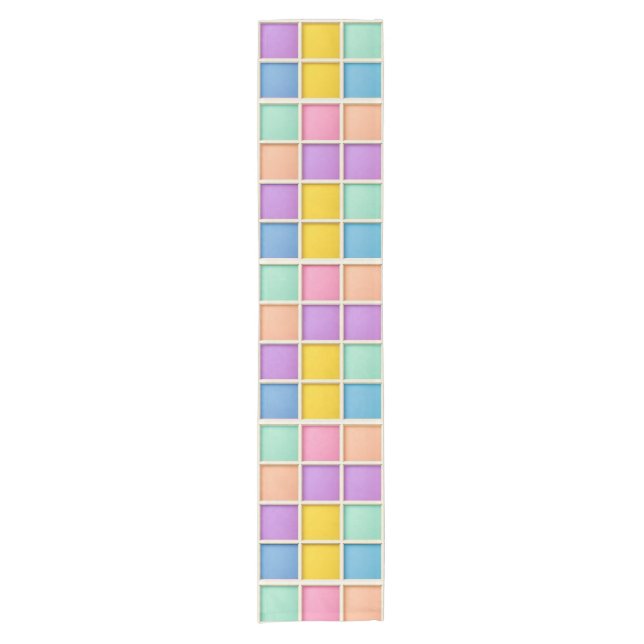 Colorful Geometric Grid Panel Short Table Runner (Front)