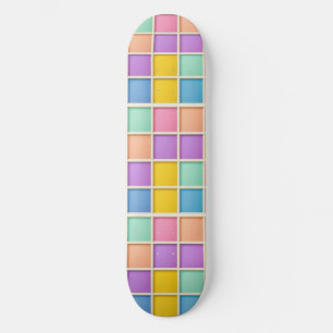 Colorful Geometric Grid Panel Skateboard