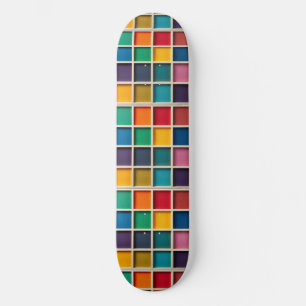 Colorful Geometric Grid Panel Skateboard