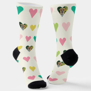 Colorful Geometric Heart Pattern Custom Pet Photo Socks