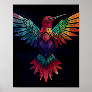 Colorful Geometric Hummingbird Wall Art – Vibrant
