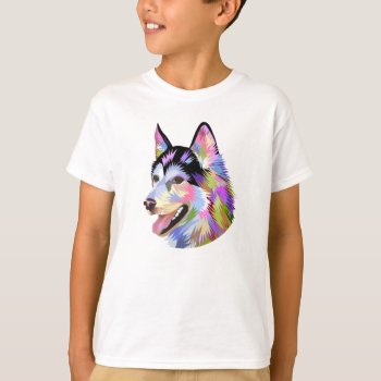 Colorful Geometric Husky Portrait Kids T-shirt by kazashiya at Zazzle