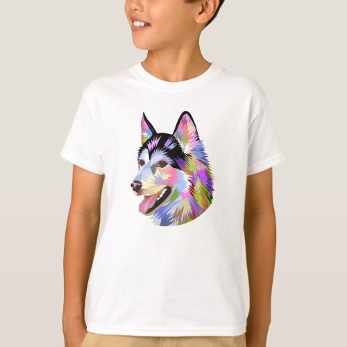 Colorful Geometric Husky Portrait Kids T_Shirt