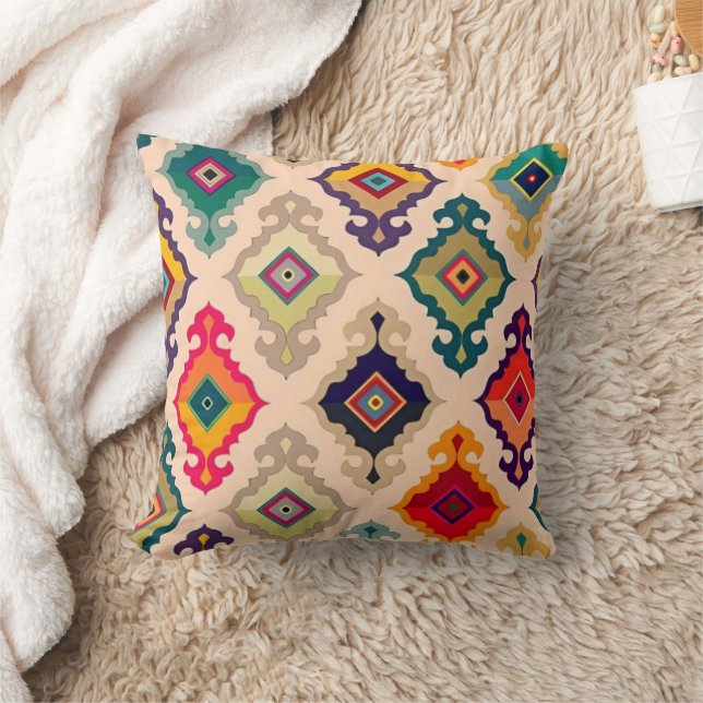Colorful Geometric Ikat Throw Pillow (Blanket)