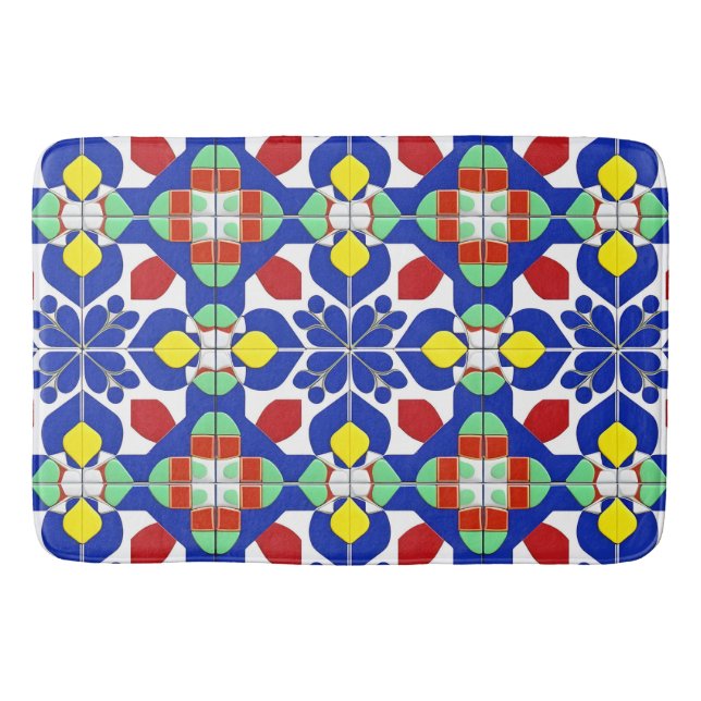 Colorful Geometric Inspired Floral Pattern Bath Mat (Front)