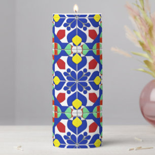 Colorful Geometric Inspired Floral Pattern Pillar Candle