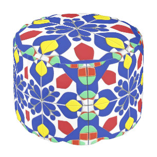Colorful Geometric Inspired Floral Pattern Pouf