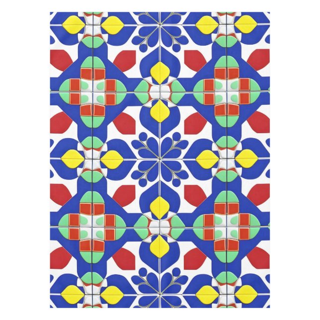 Colorful Geometric Inspired Floral Pattern Tablecloth (Front)