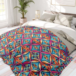 Colorful Geometric Kaleidoscope Bohemian Fleece Blanket