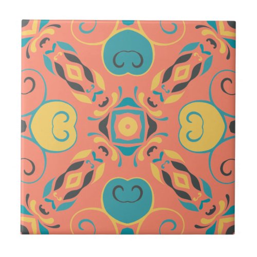 Colorful Geometric Kaleidoscopic Abstract Pattern  Ceramic Tile