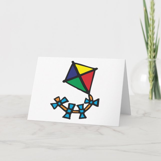 Colorful Geometric Kite with Bow Tail Card (Front)