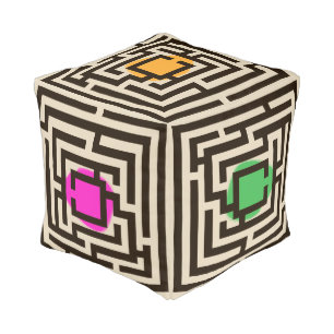 Colorful Geometric Labyrinth Design Pouf