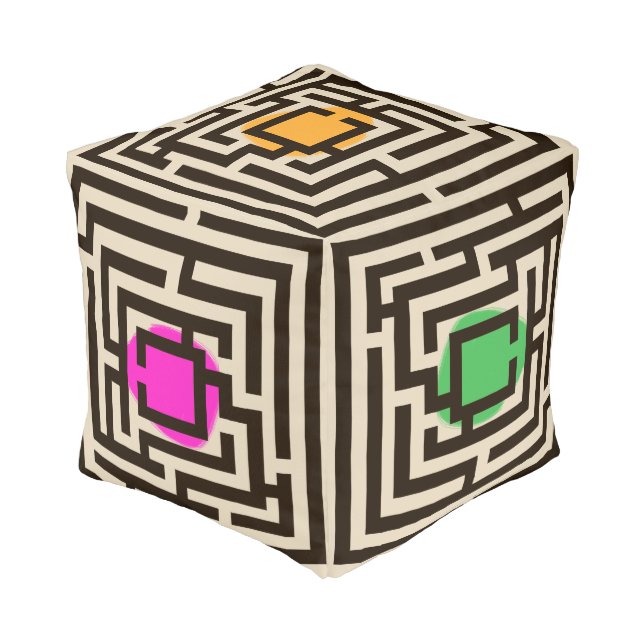 Colorful Geometric Labyrinth Design Pouf (Angled Front)