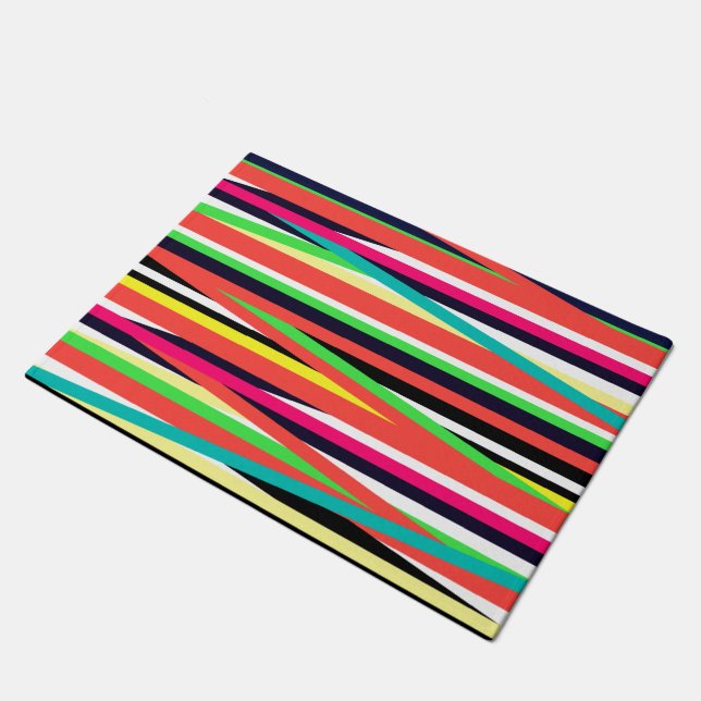 Colorful Geometric Lines Stripes Multi Doormat (Angled)