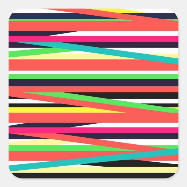 Colorful Geometric Lines Stripes Multi Square Sticker (Front)
