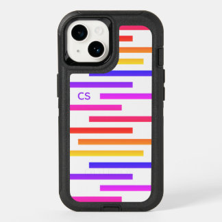 Colorful Geometric Lines with Monogram OtterBox iPhone 14 Case