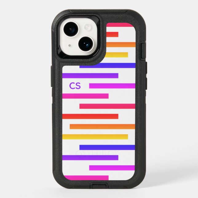 Colorful Geometric Lines with Monogram Otterbox iPhone Case (Back)
