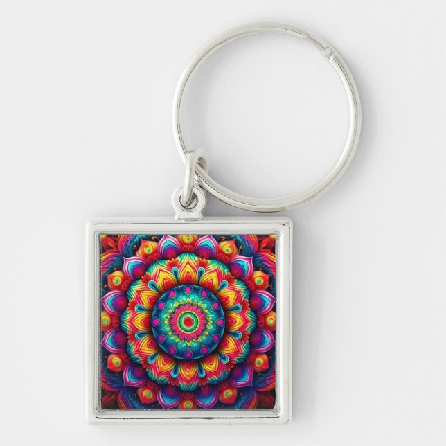 Colorful Geometric Mandala Pattern-342678 Keychain (Front)