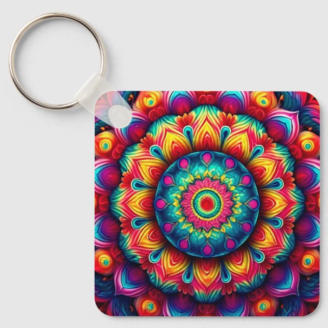 Colorful Geometric Mandala Pattern-342678 Keychain (Front)